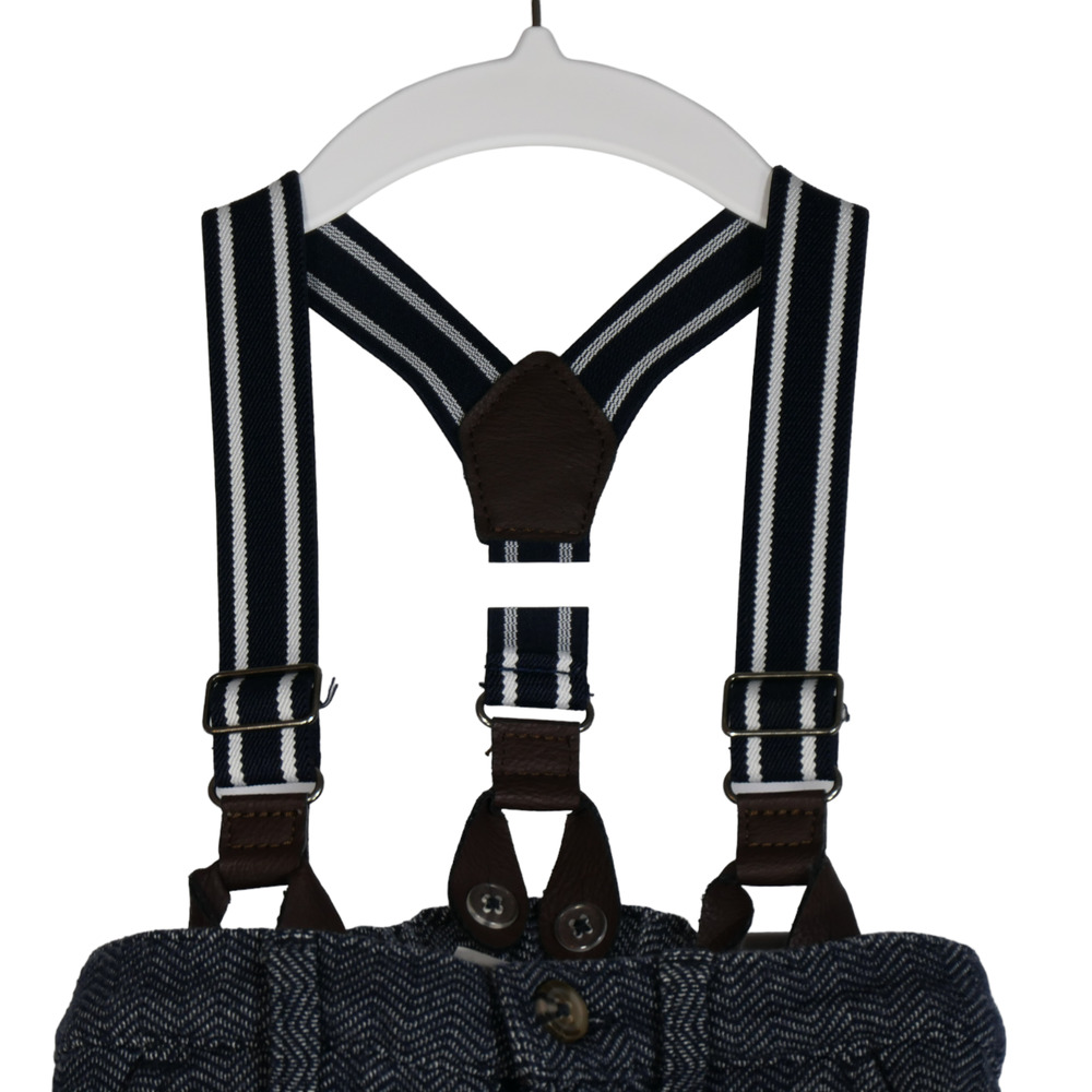 Joe Fresh Boys Size 3 Joggers Dress Pants with Suspenders Blue Herringbone - Picture 2 of 10